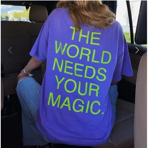 NEW! Dressed in LALA The World Needs Your Magic Oversized Tee in PURPLE (L/XL) - Picture 2 of 4